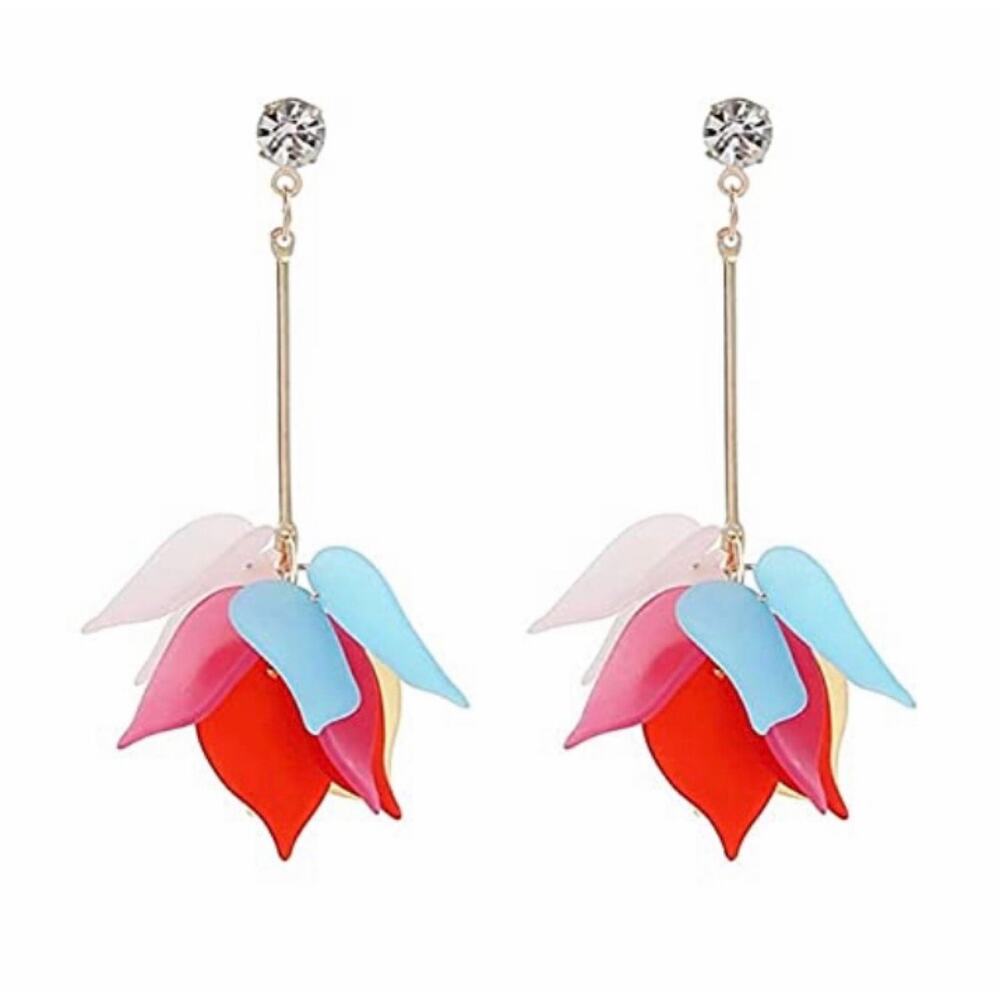 Acrylic Flower Petal Rhinestone Earrings